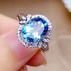 🍁 Amazing Lovely Pure Oval Sea Blue Zircon Romantic Rings for Women, PD377